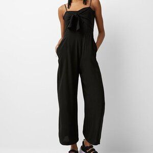 Wide Leg Jumpsuit with Tie Bow Front & Spaghetti Straps